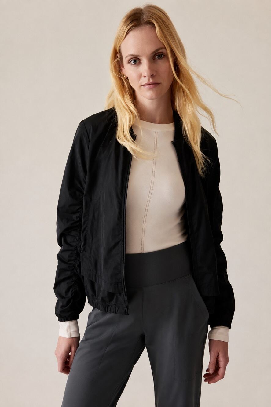 NEW Athleta Wayfarer Bomber Jacket Black Water Repellent Large Tall